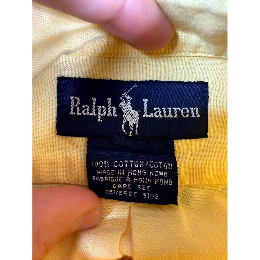 Vintage Ralph Lauren Shirt Boys 8 Yellow Cotton Pony Logo Casual Button Down